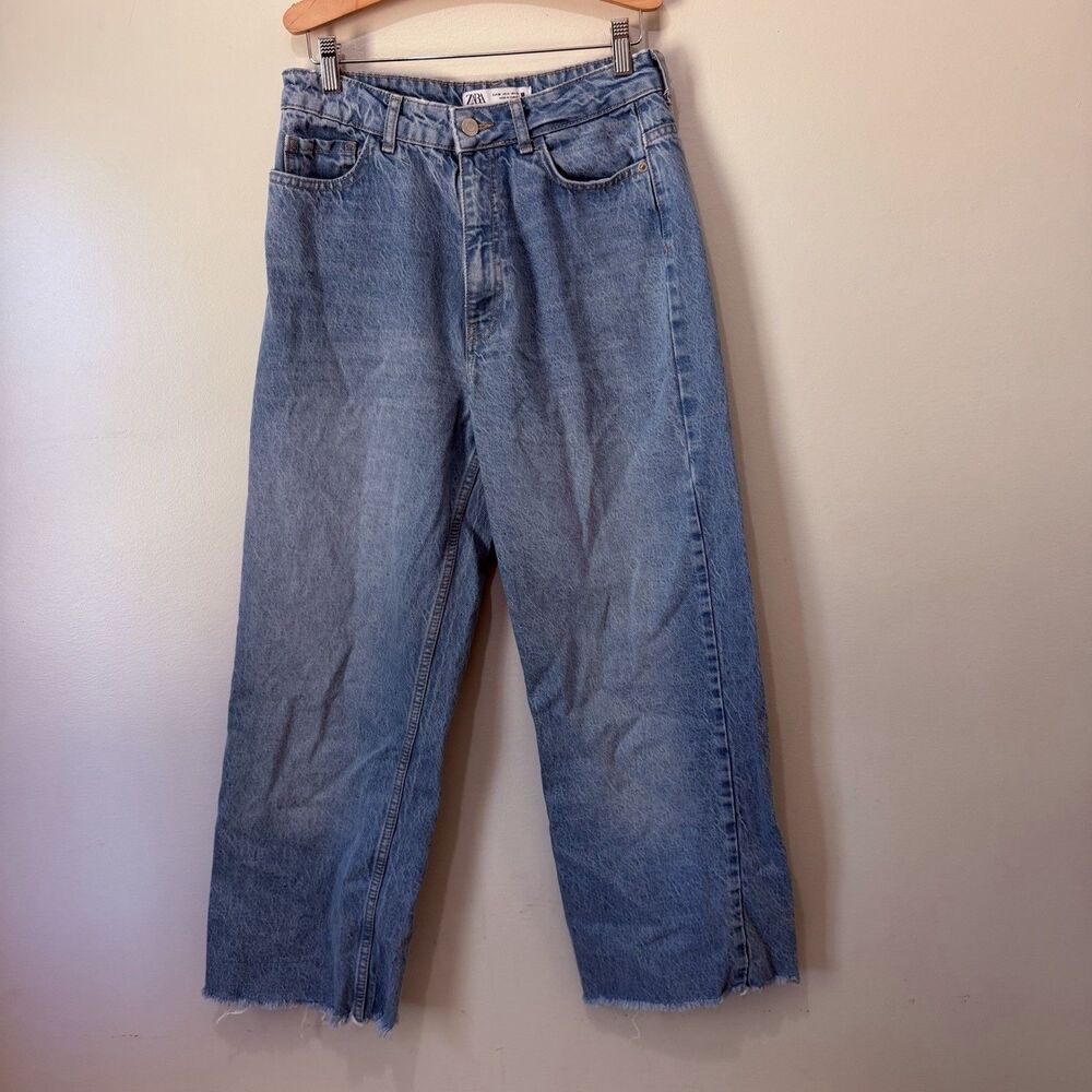 ZARA NEW HIGH-WAISTED Cropped  Z1975 STRAIGHT LEG JEANS MID-BLUE 6147 Sz. 6